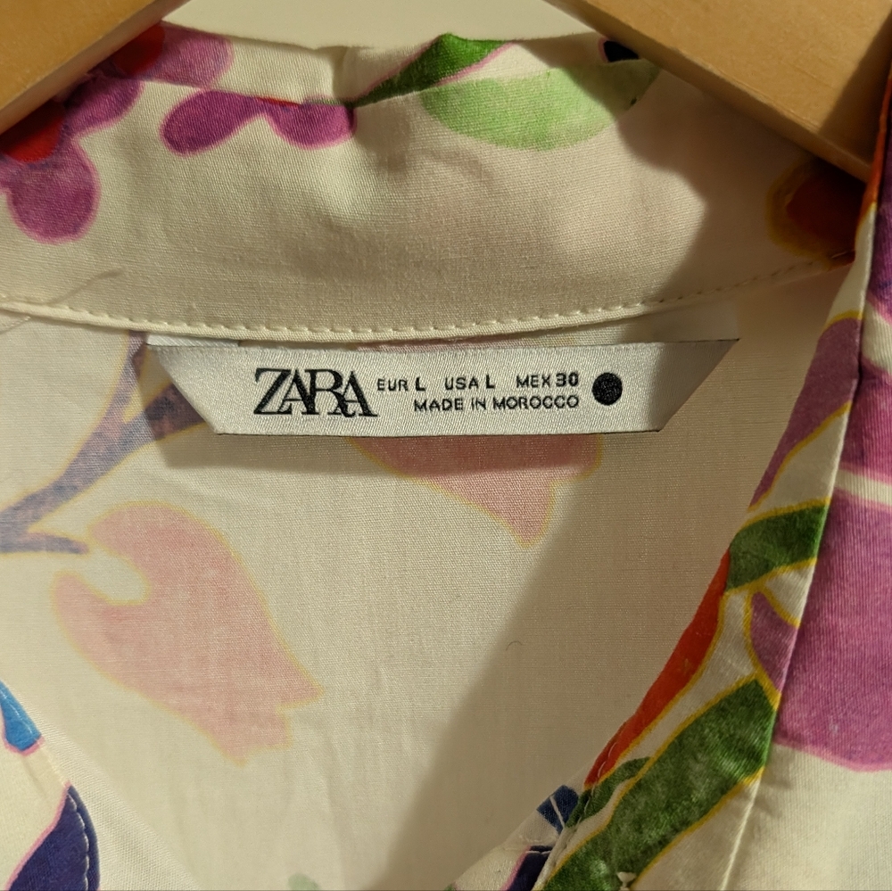 Zara Floral Midi Poplin Belted Shirt Dress Bloggers Fav. size L - Picture 5 of 7